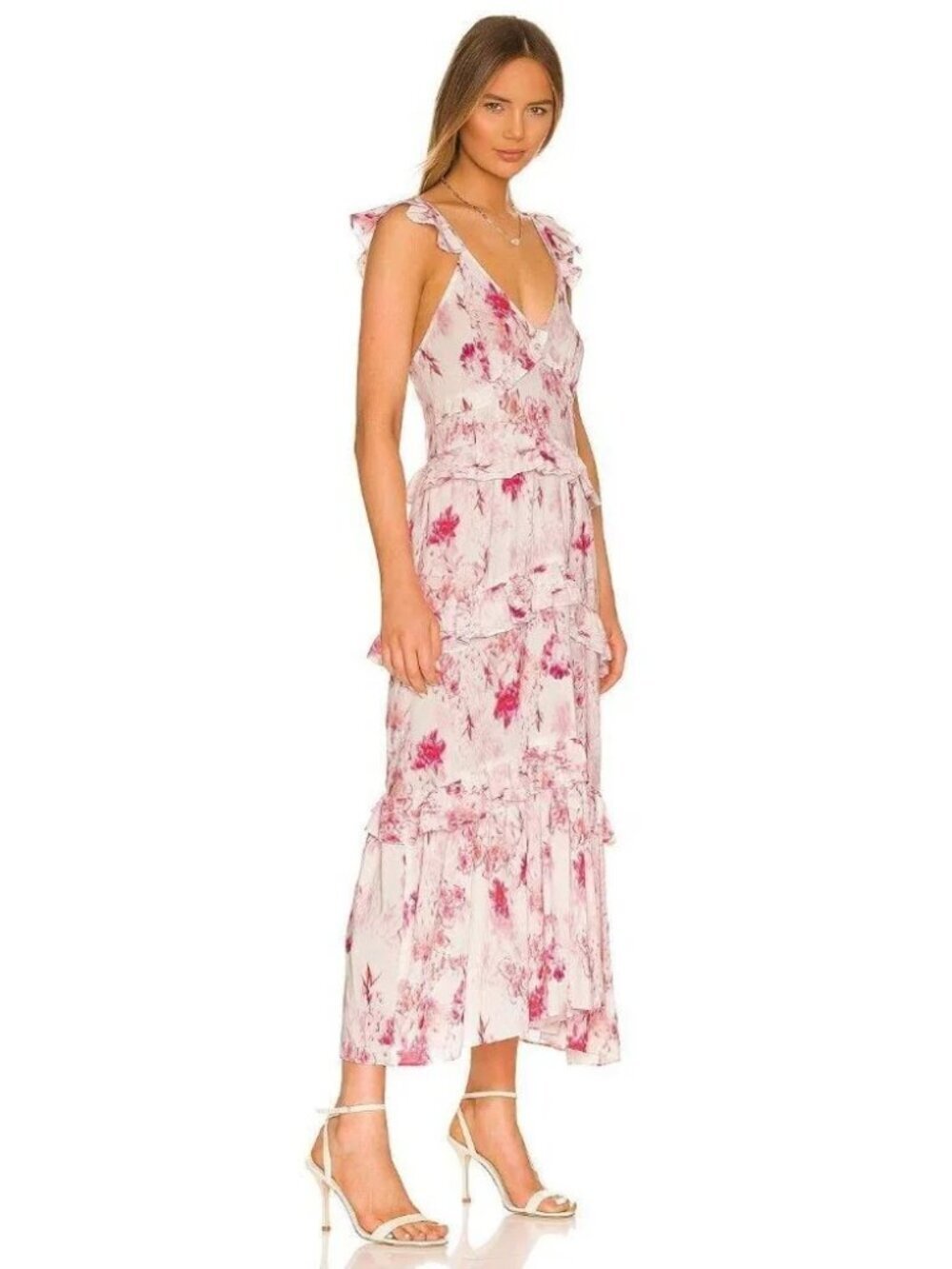 Misa Los Angeles Morrison Dress Midi Cottagecore Floral Pink Romantic Small - Picture 6 of 15